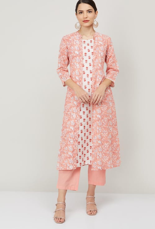 MELANGE Women Printed Shrug with Sleeveless Kurta and Straight Pants