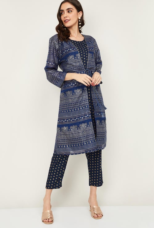 MELANGE Women Printed Kurta with Shrug and Straight Pants