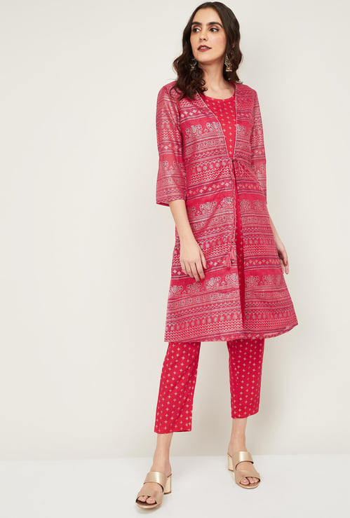MELANGE Women Printed Kurta with Shrug and Straight Pants