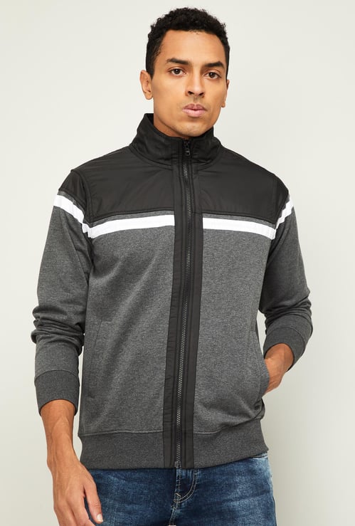PARX Men Colourblocked Slim Fit Full Sleeves Sweatshirt