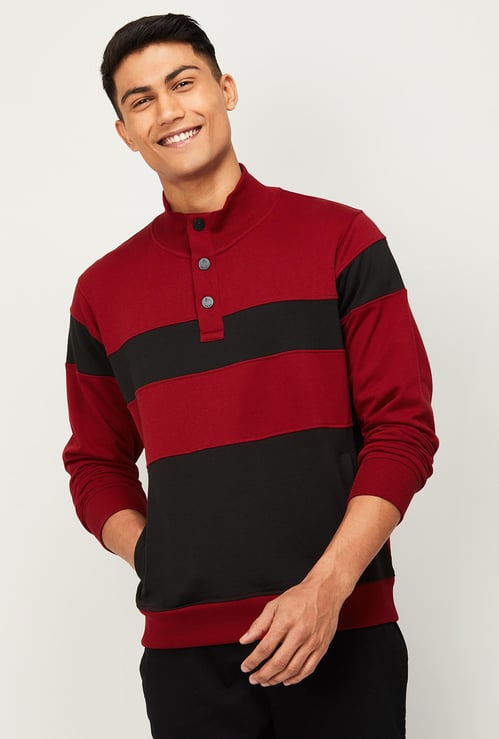PARX Men Colourblocked High-Neck Sweatshirt