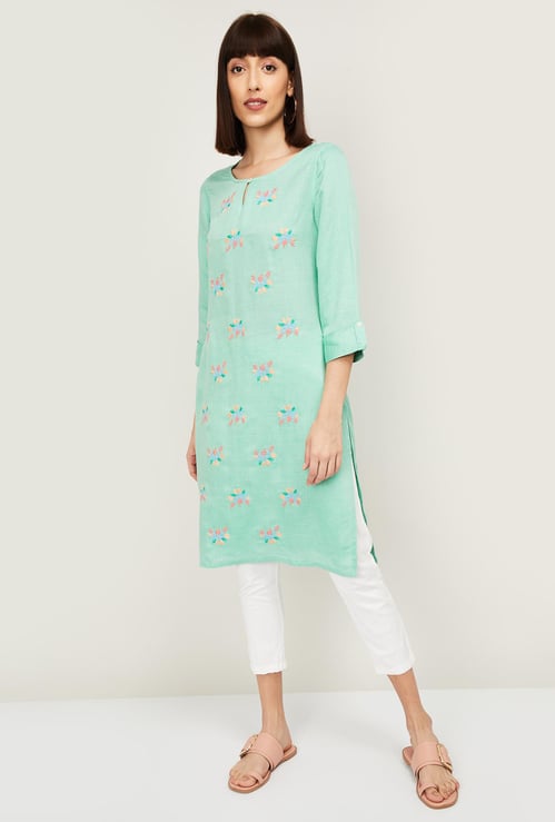 MELANGE Women Embroidered Three-quarter Sleeves Kurta