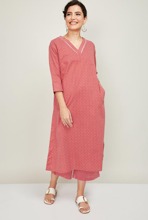 MELANGE Women Printed Kurta with Striped Palazzos
