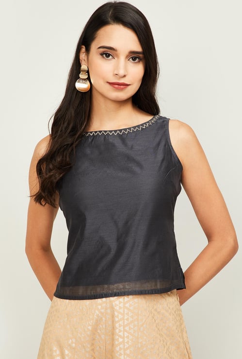 MELANGE Women Textured Sleeveless Ethnic Top