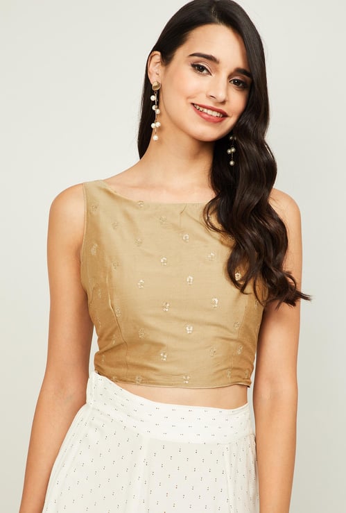 MELANGE Sequin Embellished Ethnic Crop Top