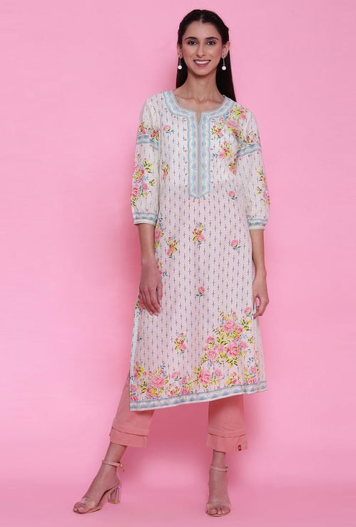 BIBA Women Printed Straight Kurta with a Mask