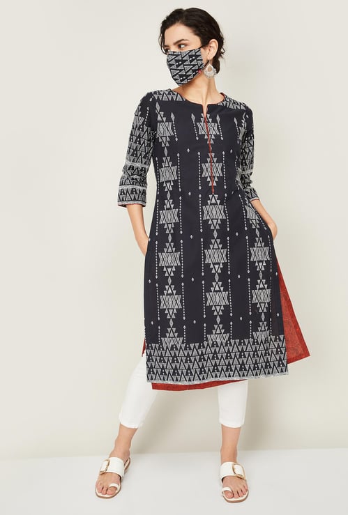 BIBA Women Printed Straight Kurta with a Mask