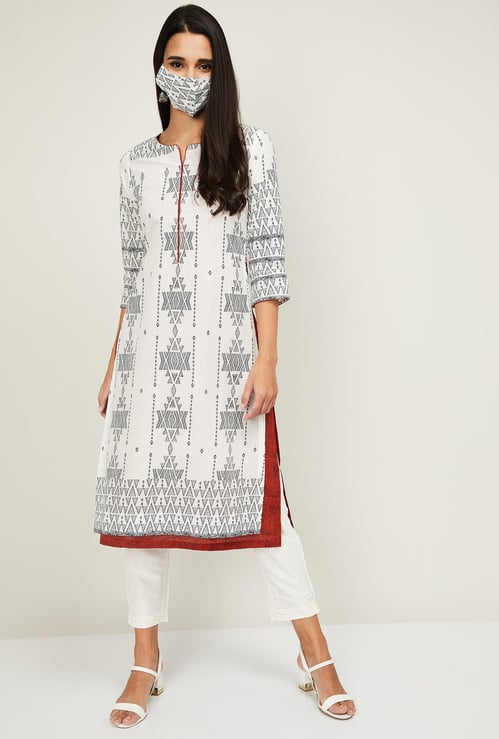 BIBA Women Printed Straight Kurta with a Mask