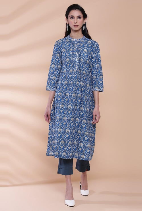 BIBA Women Floral Print A-line Kurta with Mask