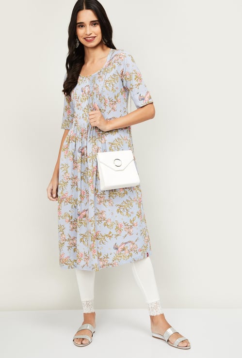 BIBA Women Floral Print Short Sleeves A-line Kurta