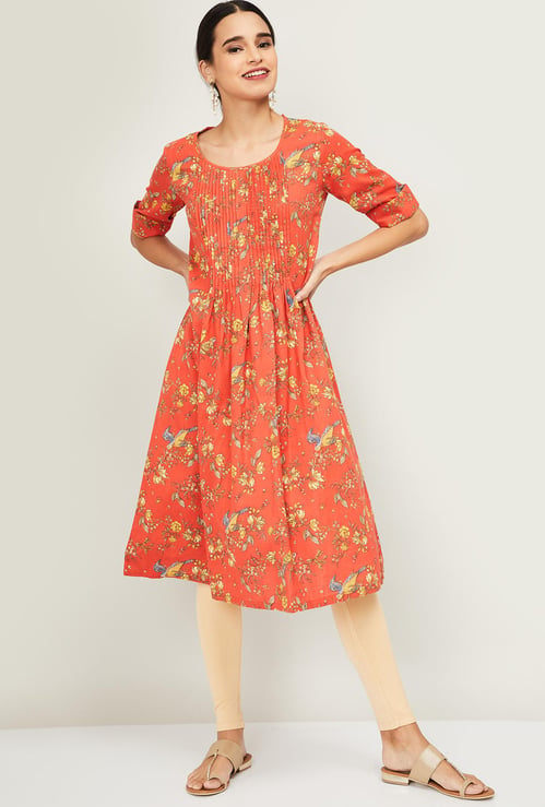 BIBA Women Floral Print Short Sleeves A-line Kurta