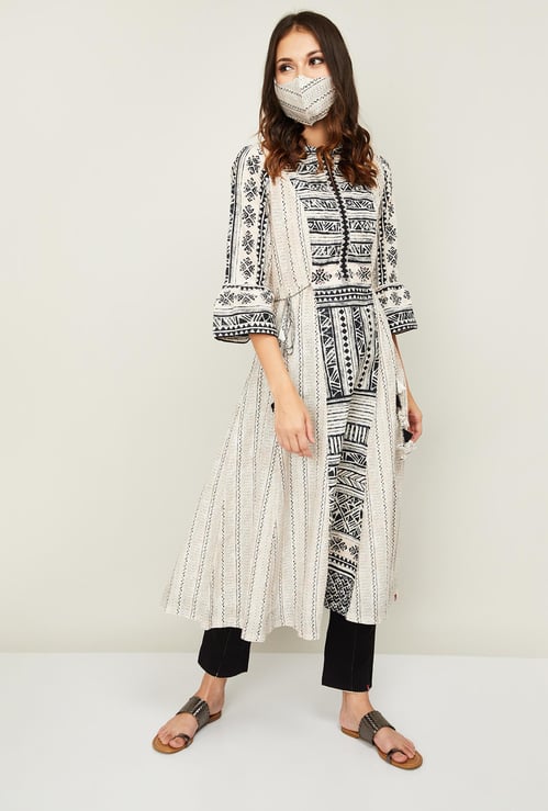 BIBA Women Printed A-line Kurta with Mask