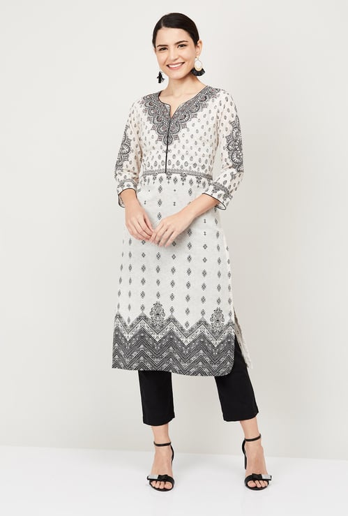 BIBA Women Printed Three-Quarter Sleeves Straight Kurta