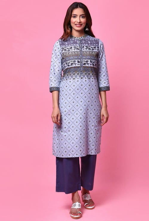 BIBA Women Printed Straight Kurta with Mask