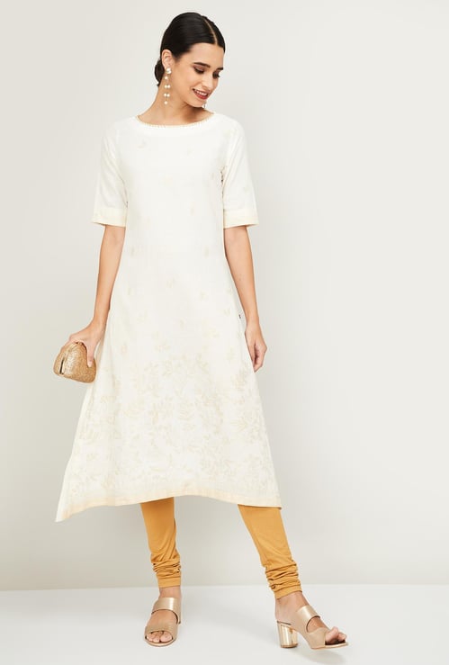 BIBA Women Printed Three-quarter Sleeves A-line Kurta