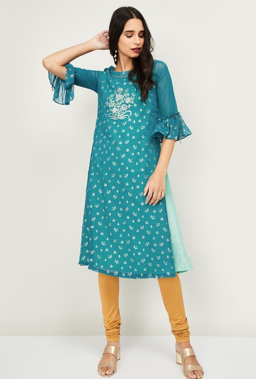 BIBA Women Printed Bell Sleeves Straight Kurta
