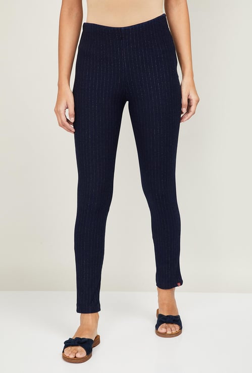 BIBA Women Striped Elasticated Leggings