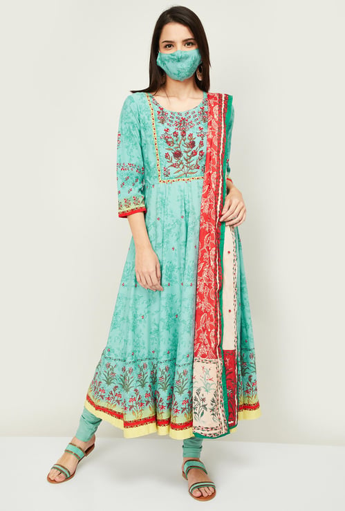 BIBA Women Printed Anarkali kurta with Churidar and Dupatta