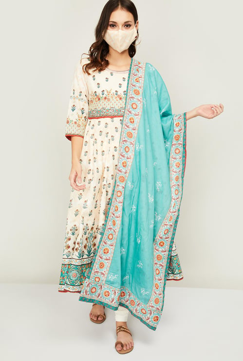 BIBA Women Printed Kurta with Leggings, Dupatta And Mask