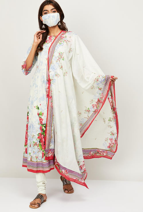 BIBA Women Printed Kurta and Solid Salwar with Dupatta and Mask
