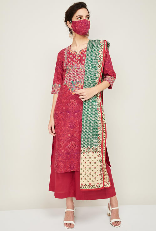 BIBA Women Printed Kurta with Palazzo Pants and Dupatta