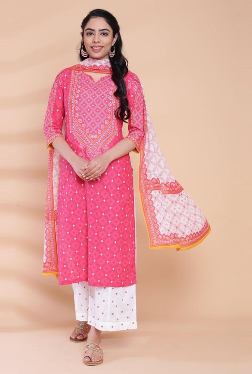 BIBA Women Printed Kurta with Palazzos and Dupatta