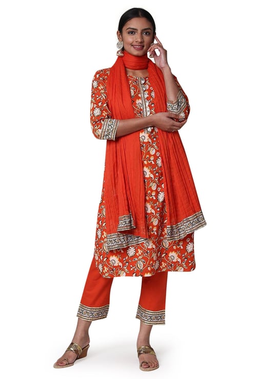 BIBA Women Printed Straight Kurta with Straight Pants and Dupatta