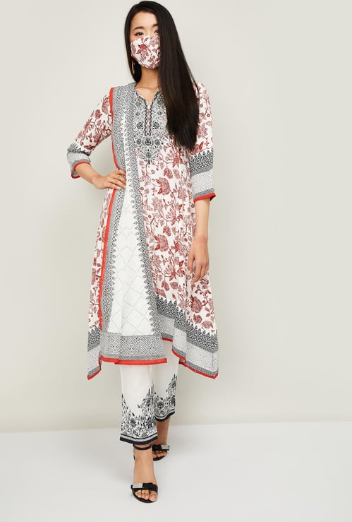 BIBA Women Printed Kurta with Straight Pants, Dupatta and Face Mask