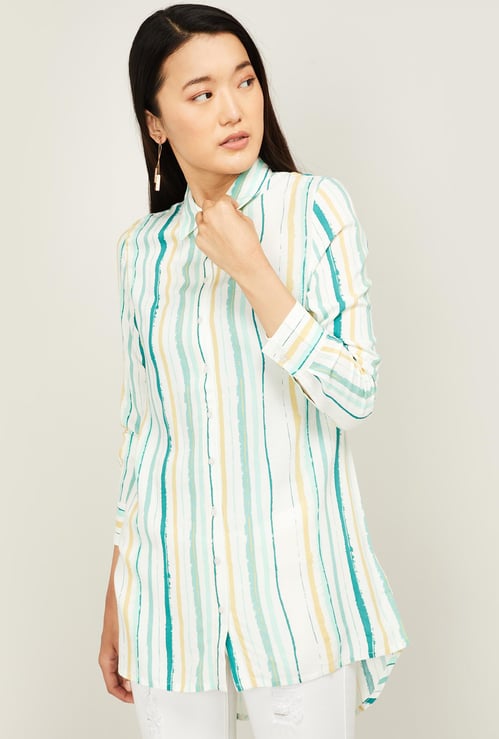 VERO MODA Women Striped Slim Fit High-Low Shirt