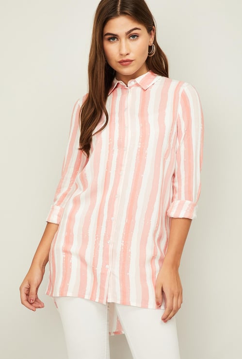 VERO MODA Women Striped Slim Fit High-Low Shirt