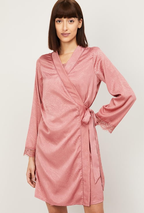 GINGER Women Printed Robe with Lace Trim