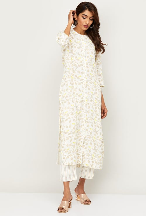 MELANGE Women Printed Straight Kurta with Striped Palazzos