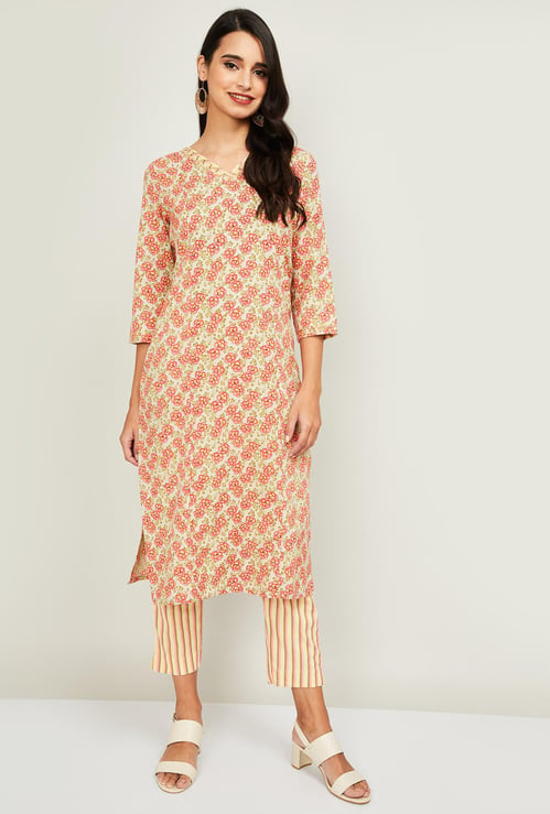 MELANGE Women Printed Kurta with Striped Pants