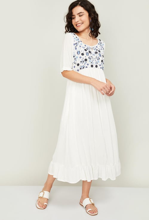 COLOUR ME Women Floral Embroidered A-line Dress