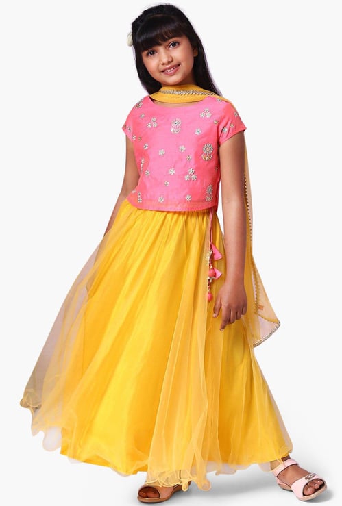BIBA Girls Embellished Lehenga Set with Dupatta