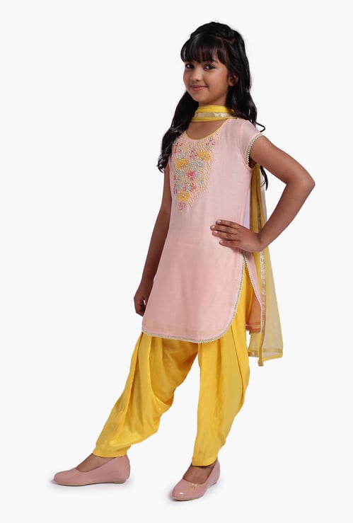 BIBA Girls Embroidered Kurta with Salwar and Dupatta