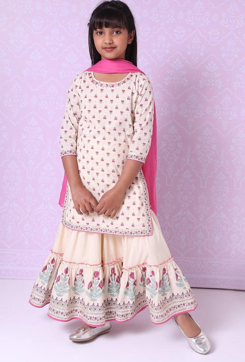 BIBA Girls Printed Kurta with Sharara and Dupatta