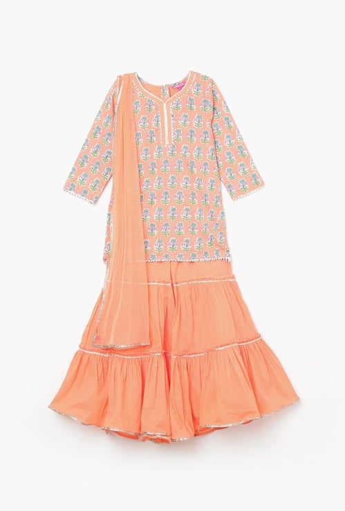 BIBA Girls Floral Print Kurta with Sharara Pants and Dupatta
