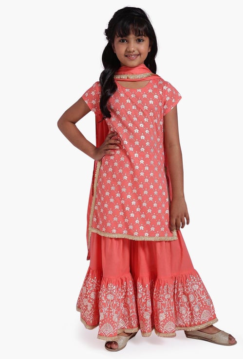 BIBA Girls Printed Kurta with Sharara Pants and Dupatta