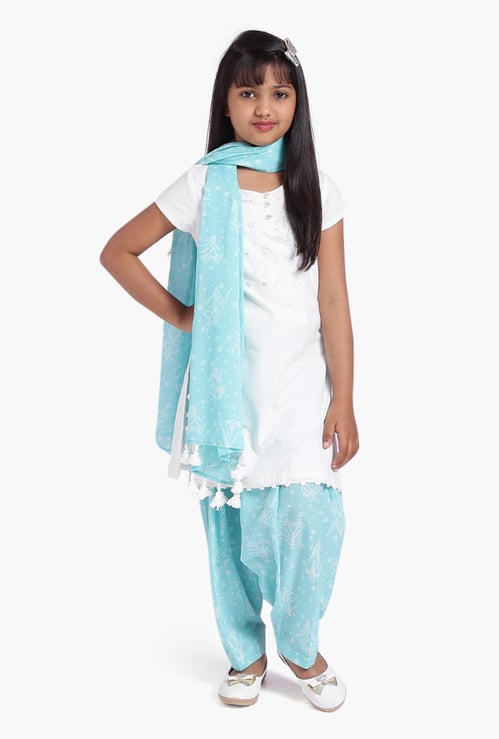 BIBA Girls Printed Kurta with Salwar and Dupatta