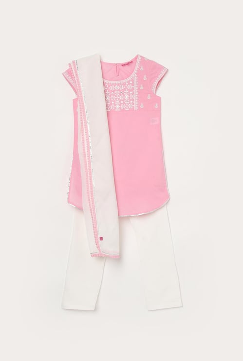 BIBA Girls Mirror Embellished Kurta with Churidar and Dupatta