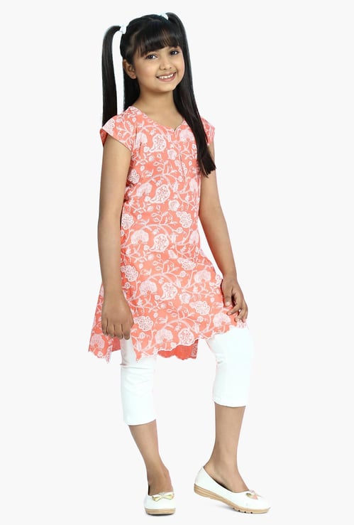 BIBA Girls Printed Round Neck Kurta