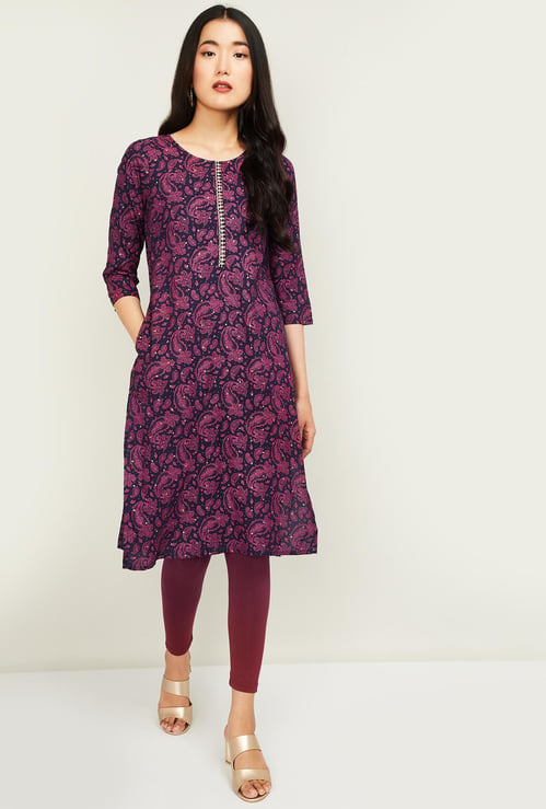 MELANGE Women Printed Three-Quarter Sleeves Straight Kurta
