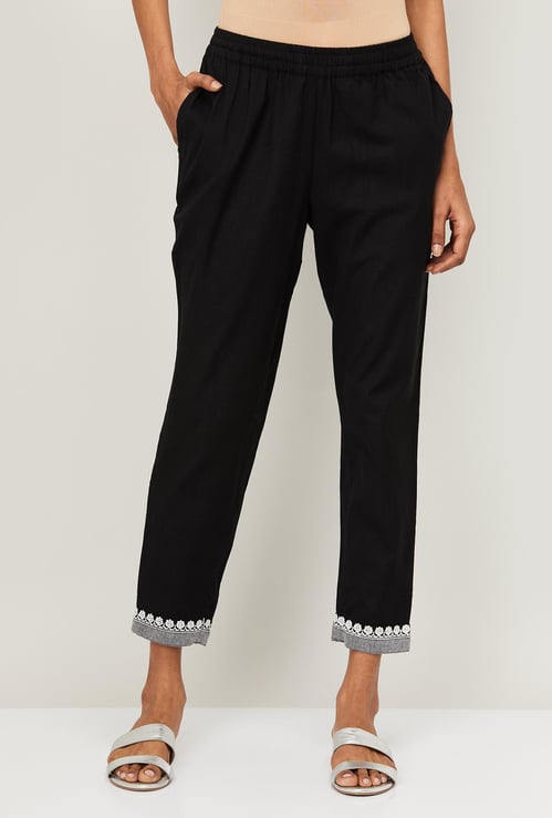 MELANGE Women Solid Elasticated Straight Pants