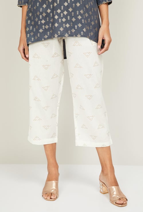 MELANGE Women Printed Elasticated Cropped Straight Pants