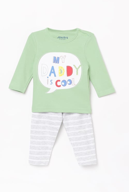 JUNIORS BASICS Boys Printed Crew Neck T-shirt with Striped Pyjamas