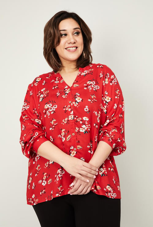 NEXUS Women Plus-Size Printed Three-quarter Sleeves Top