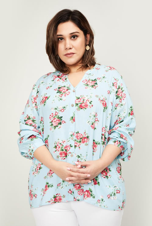 NEXUS Women Plus-Size Floral Print Shirt Style Top