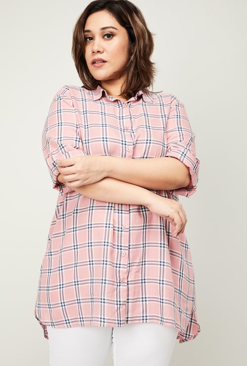 NEXUS Women Plus Size Checked High-Low Hem Shirt
