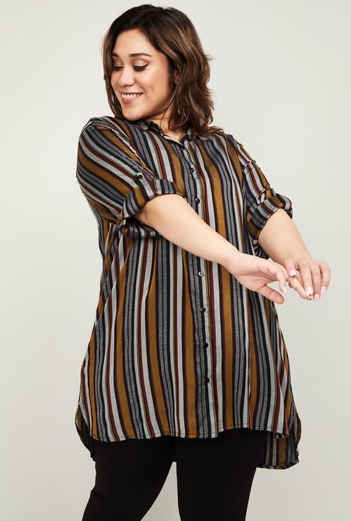 NEXUS Women Plus-Size Striped Full Sleeves Shirt